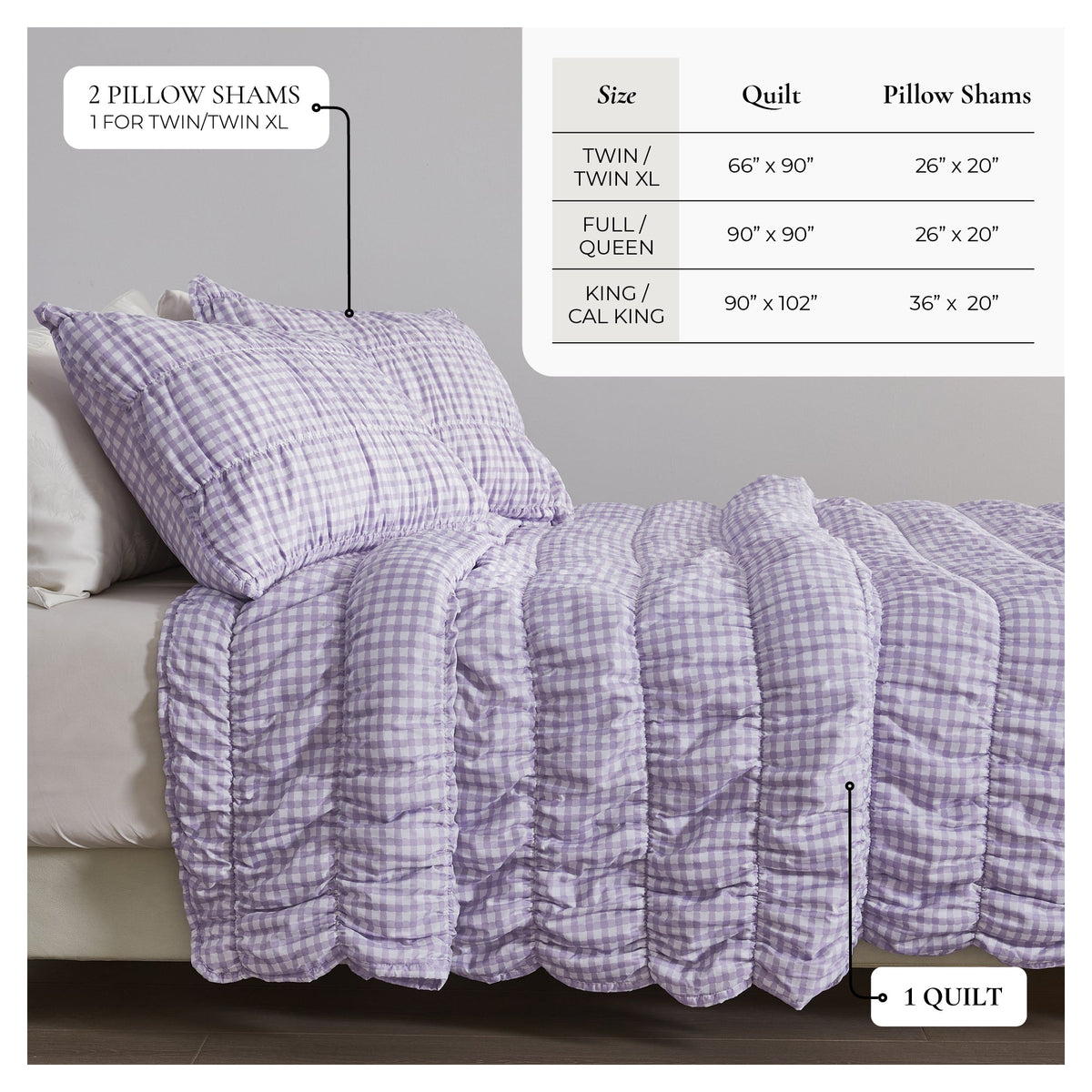 Purple Gingham Printed Washed Microfiber Quilt Set with Shams – view 4