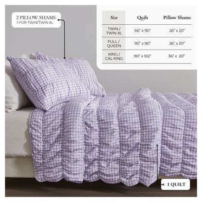 Purple Gingham Printed Washed Microfiber Quilt Set with Shams – view 4