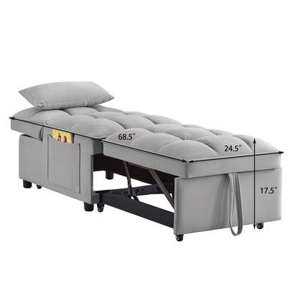 4-in-1 Convertible Gray Velvet Single Sofa Bed with Adjustable Backrest – view 14