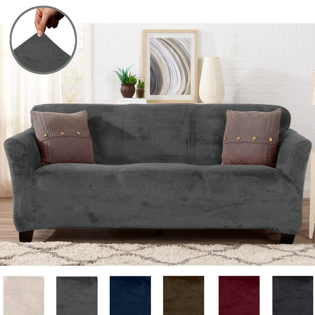 Velvet Stretch Slipcover – Gale Collection Form-Fit Sofa Cover – view 155