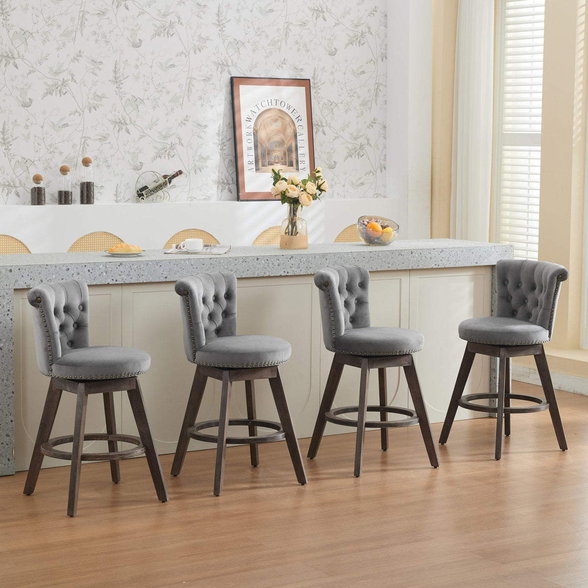 26" Gray Velvet Swivel Counter Height Bar Stools, Set of 2 – view 23