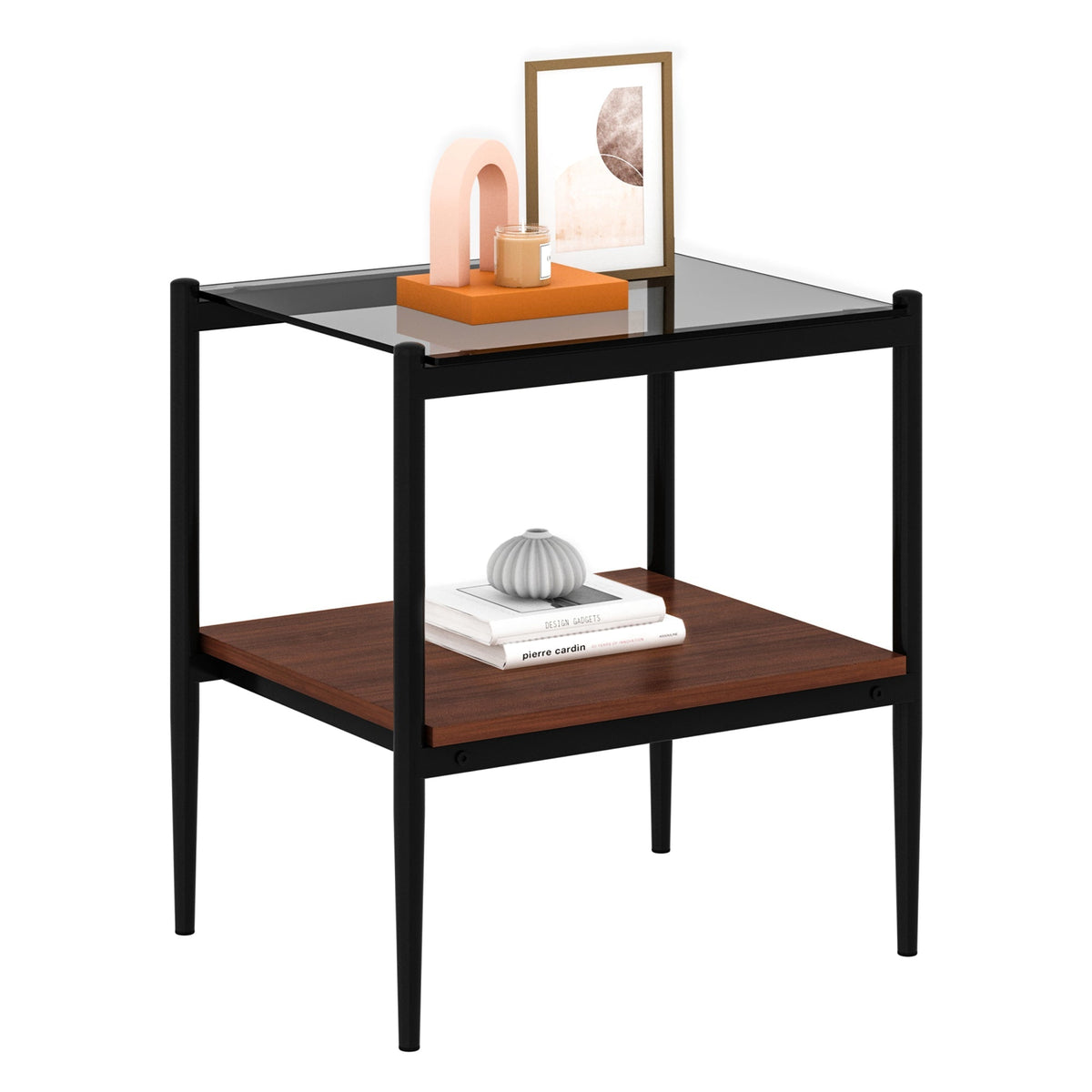 Rectangle End Tables with Gray Tempered Glass Tops, Set of 2 – view 4