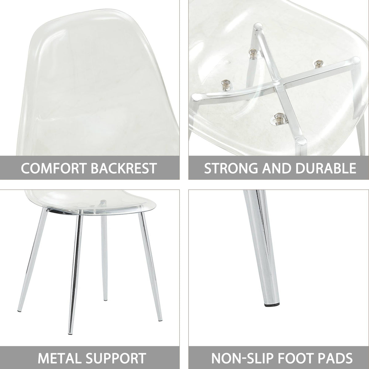 Modern Clear Transparent Dining Chairs with Silver Legs, Set of 6 – view 18