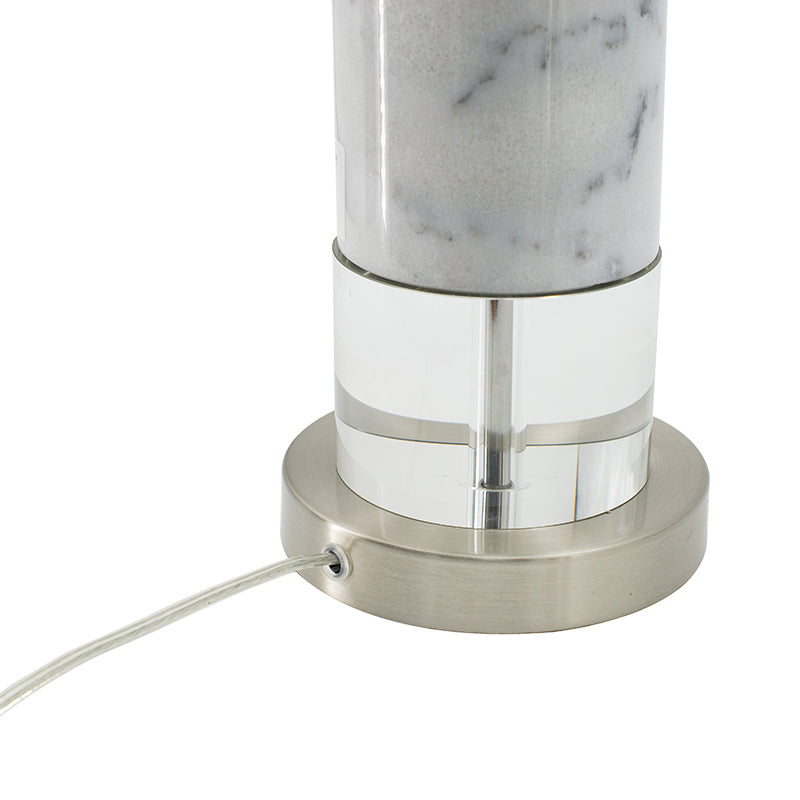 Sculpted Marble and Crystal Cylinder Table Lamp with White Drum Shade – view 5