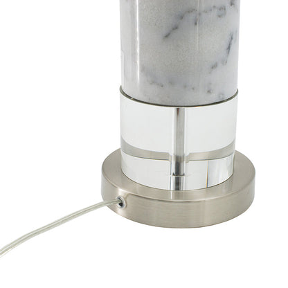Sculpted Marble and Crystal Cylinder Table Lamp with White Drum Shade – view 5