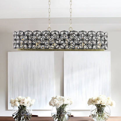 39" Contemporary K9 Crystal Linear Pendant Chandelier, Black and Gold – view 4