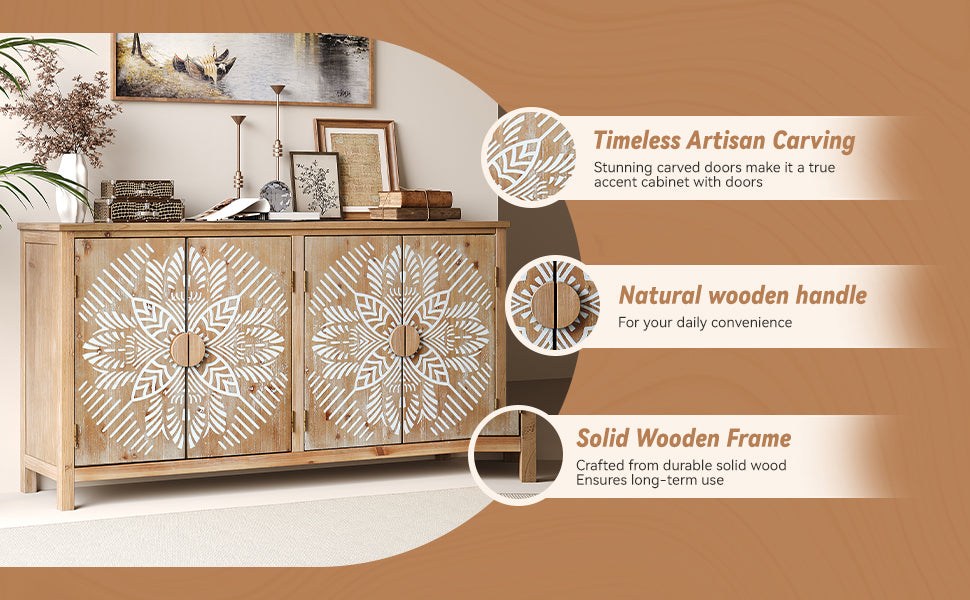 60 Inch Antique Brown and White Wood Accent Cabinet with 4 Doors – view 12