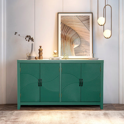 59 Inch Dark Green Mid-Century Modern Accent Cabinet with 4 Doors – view 4