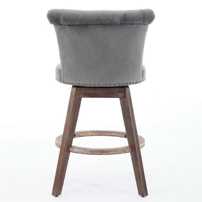 26" Gray Velvet Swivel Counter Height Bar Stools, Set of 2 – view 7