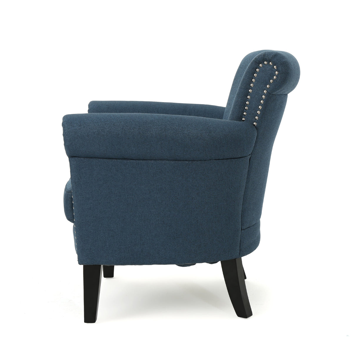 Navy Blue Fabric Club Chair with Nailhead Trim and Birch Wood Legs – view 6