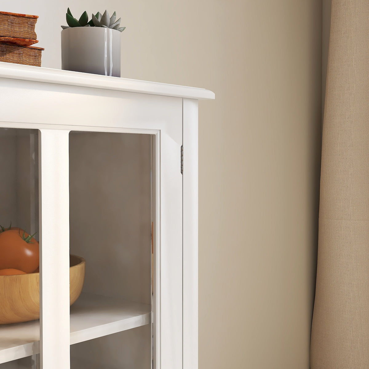 White Buffet Storage Cabinet with Double Glass Doors and Bell Handles – view 6