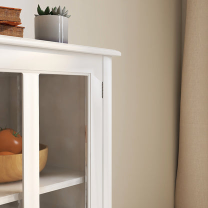 White Buffet Storage Cabinet with Double Glass Doors and Bell Handles – view 6