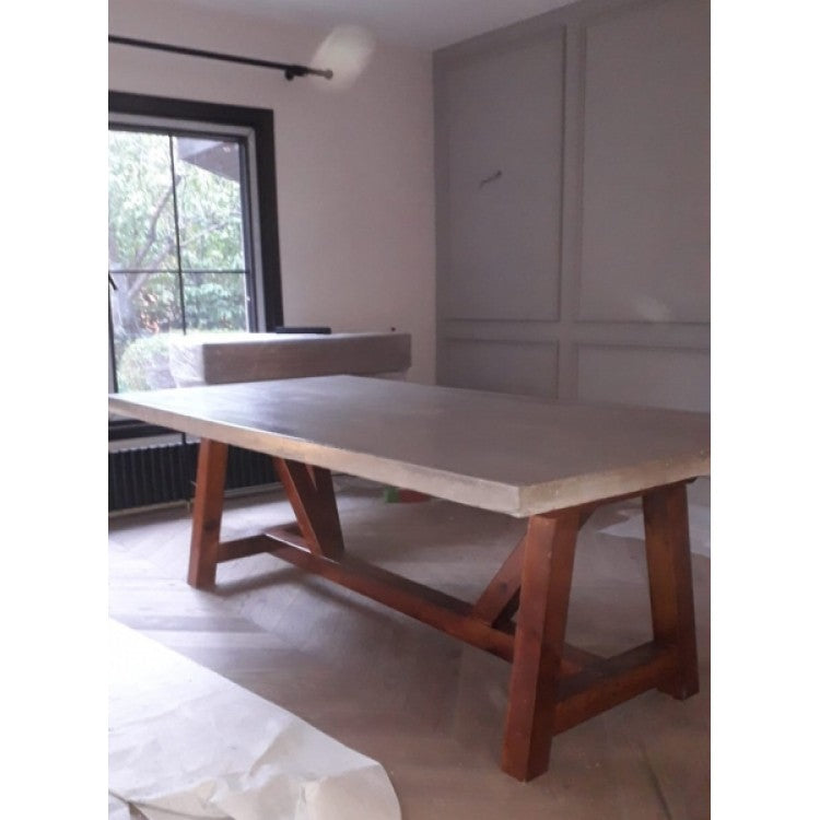 Barocco Valhalla Concrete Dining Table with Yellow Pine Legs, 35.5 x 71 – view 12
