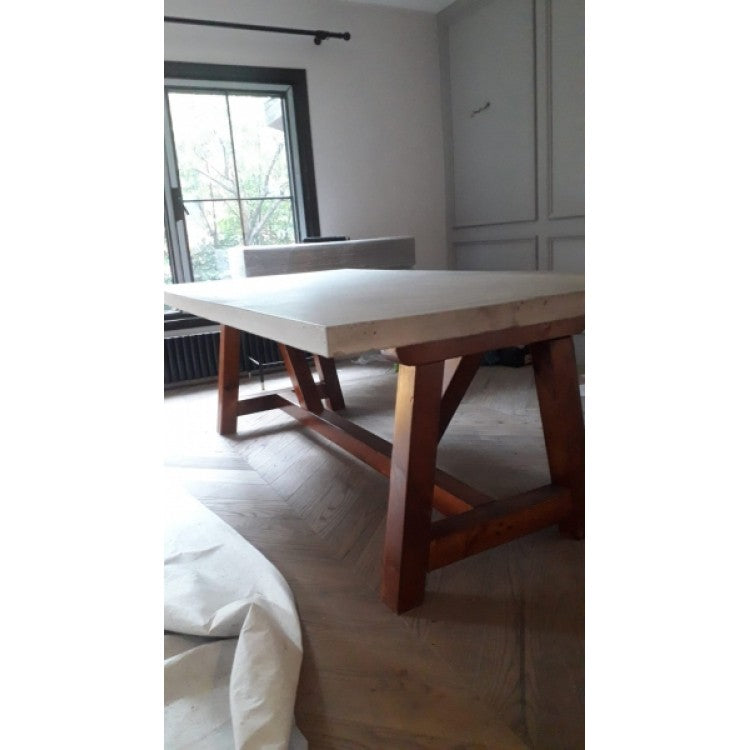 Barocco Valhalla GFRC Concrete Dining Table with Yellow Pine Legs, 39 x 118 – view 15