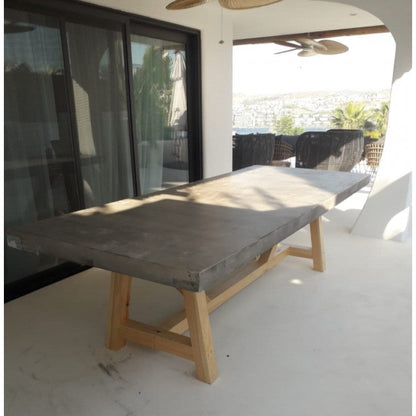 Barocco Valhalla GFRC Concrete Dining Table with Yellow Pine Legs, 39 x 118 – view 8