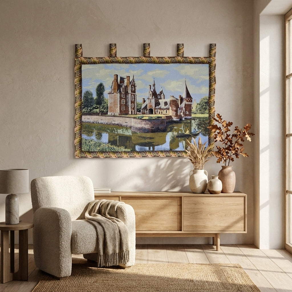 Woven Landscape Tapestry: Chateau du Moulin Summertime Scene