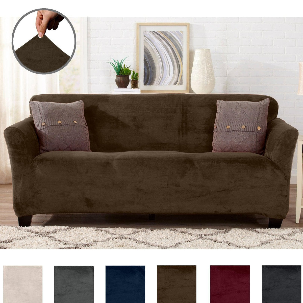 Velvet Stretch Slipcover – Gale Collection Form-Fit Sofa Cover – view 175