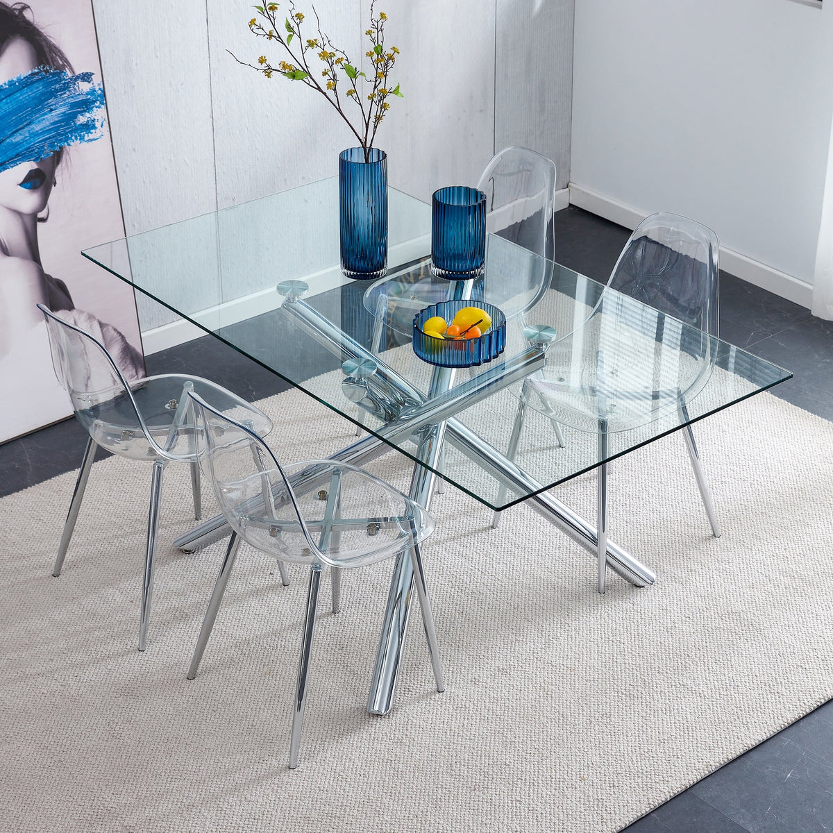 Modern Clear Transparent Dining Chairs with Silver Legs, Set of 6 – view 7