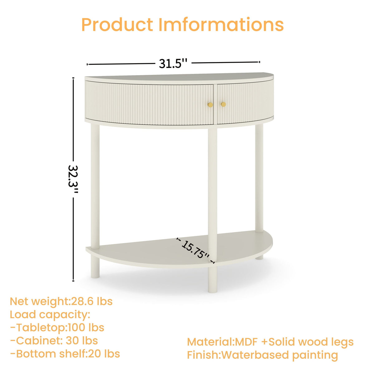 Demi Lune Half-Moon Console Table with 2 Storage Drawers – view 10