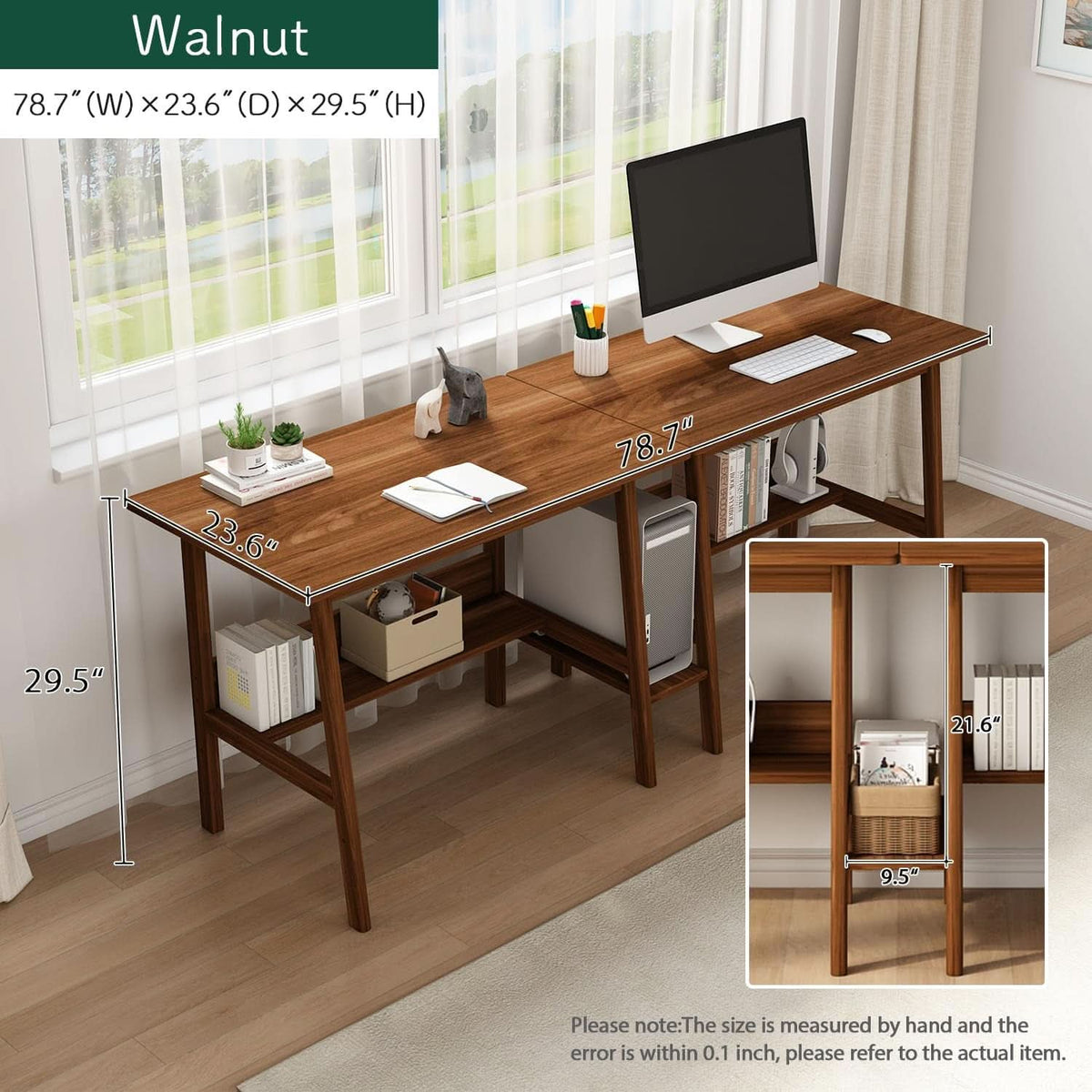 79-Inch Walnut Two-Person Desk, Extended Home Office Workstation – view 6