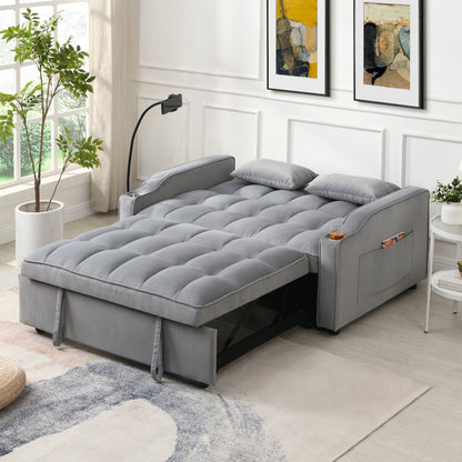 Light Gray Velvet Sleeper Loveseat with Pullout Bed and USB Ports – view 2