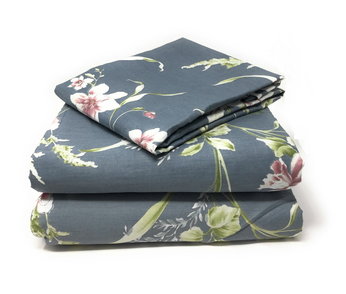 Cotton Cherry Blossom Floral Flat Sheet in Grey