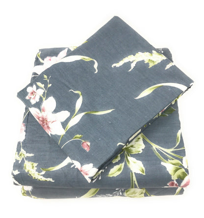 Grey Cherry Blossom Floral 100% Cotton Flat Sheet – view 4