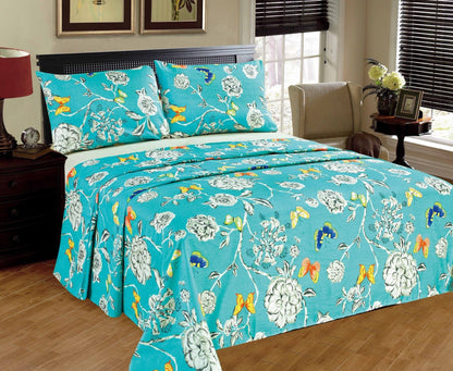 Butterfly Wonderland Aqua Floral 100% Cotton Flat Sheet Set – view 9