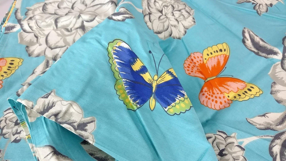 Butterfly Wonderland Aqua Floral 100% Cotton Flat Sheet Set – view 4