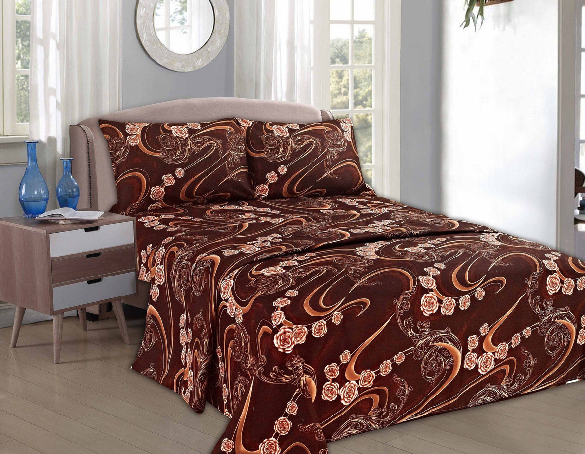 Melted Gold Brown Floral Polyester Bed Sheet Set – view 3