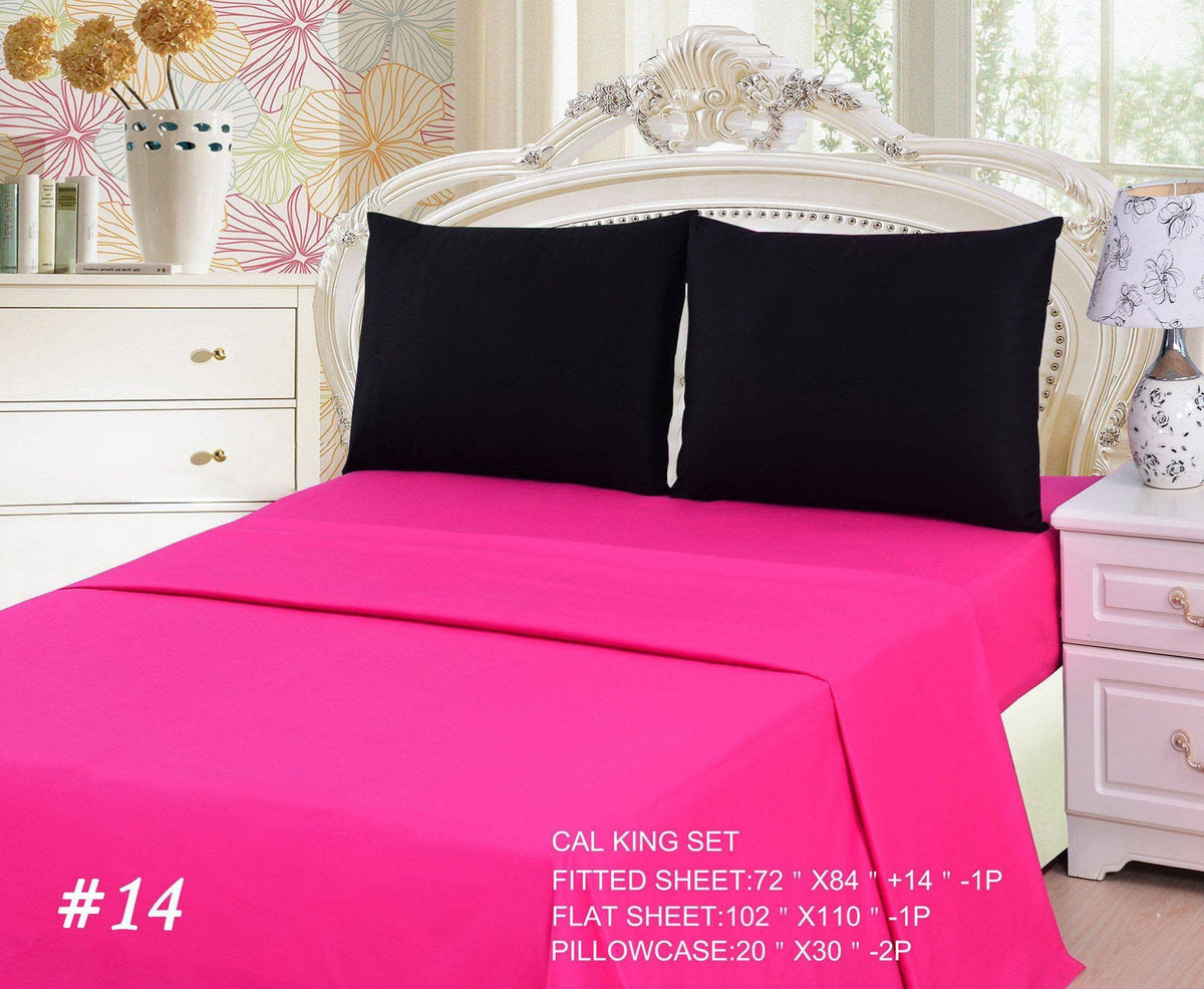 Hot Fuchsia Pink and Black 100% Cotton Bed Sheet Set – view 2