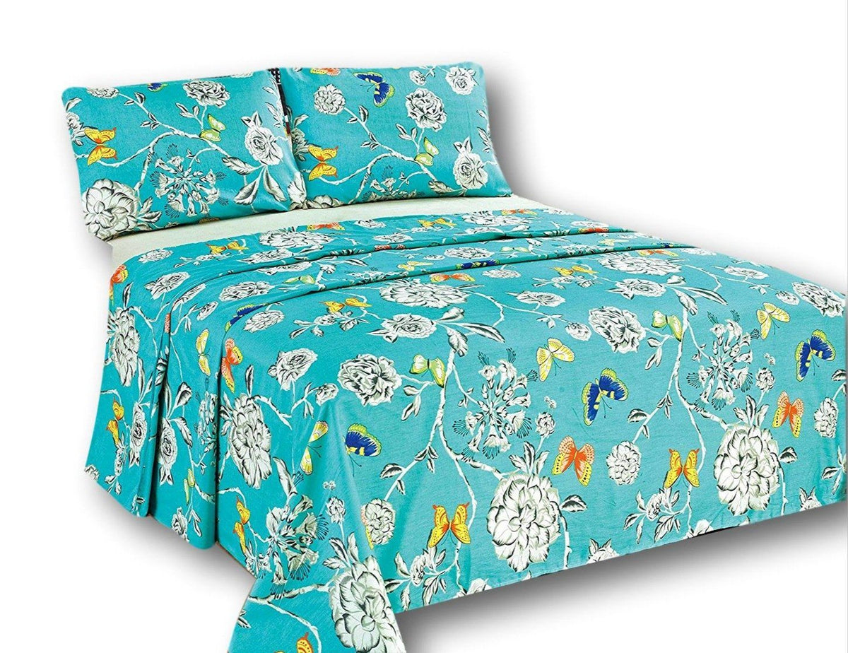 Butterfly Wonderland Aqua Floral 100% Cotton Flat Sheet Set – view 3