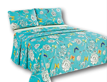 Butterfly Wonderland Aqua Floral 100% Cotton Flat Sheet Set – view 3