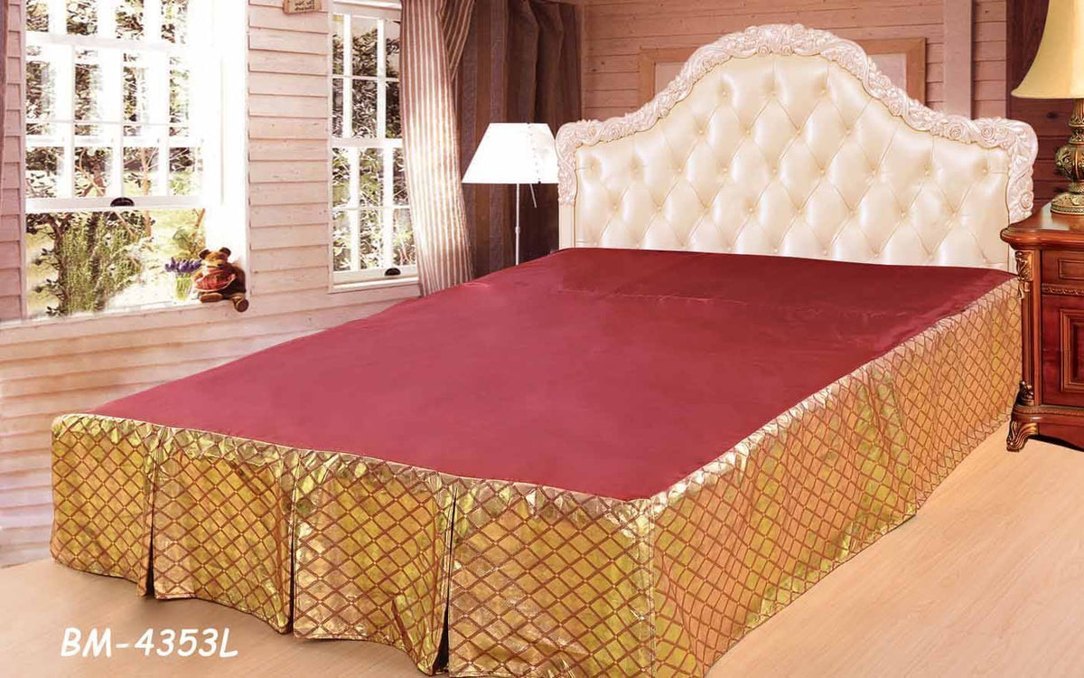 Red and Gold Argyle Pleated Bed Skirt, 14-Inch Drop – view 3