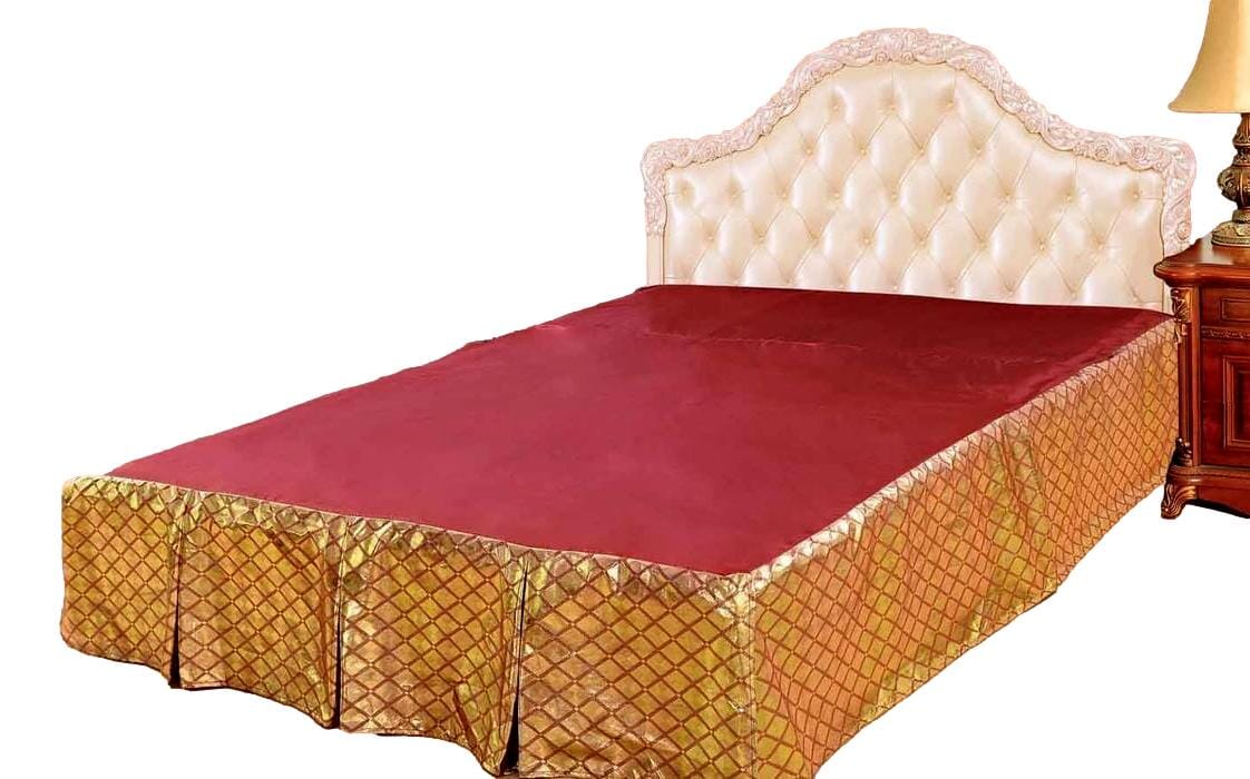 Polyester Red Gold Argyle Pleated Bed Skirt, 14-Inch Drop