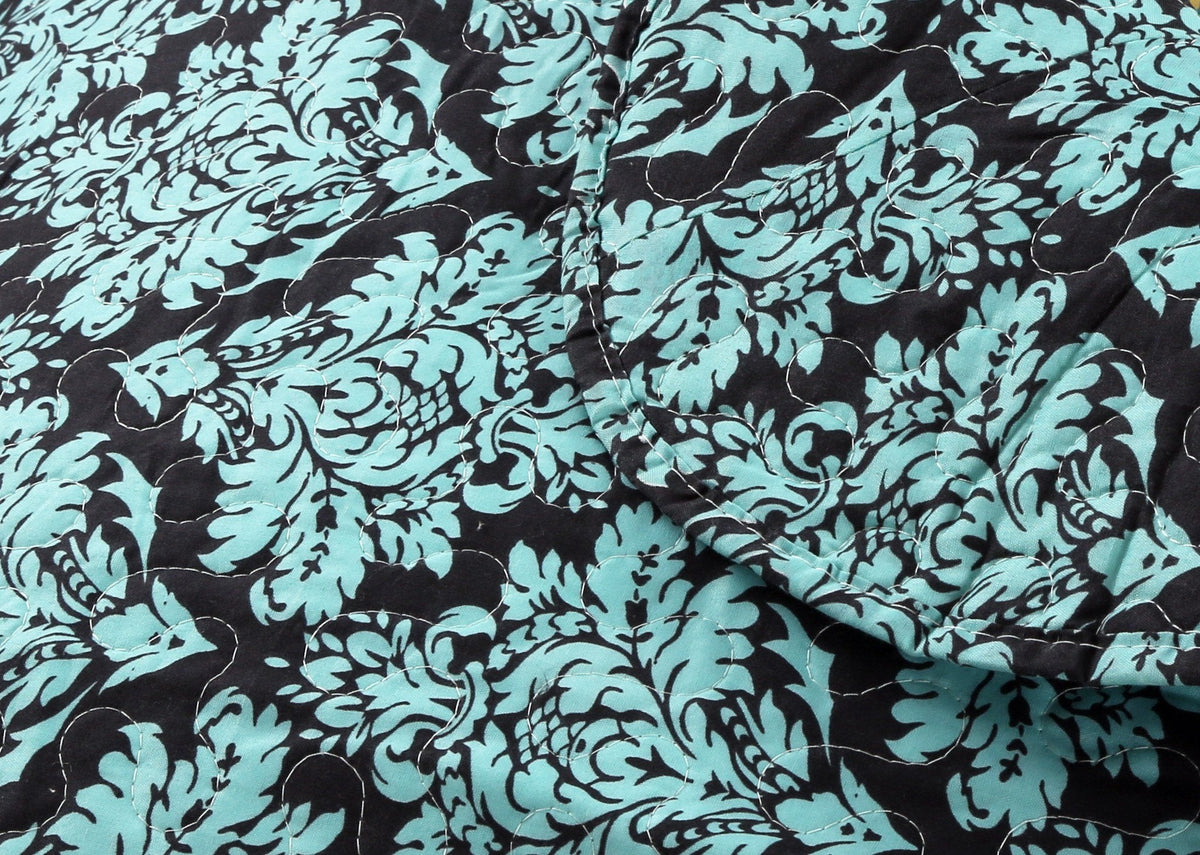 Turquoise Damask Baroque Scalloped Reversible Quilt Set – view 6