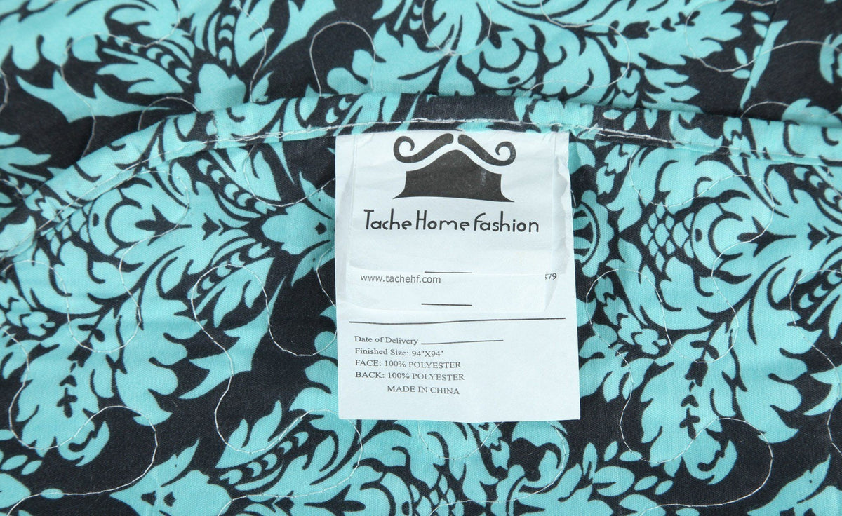 Turquoise Damask Baroque Scalloped Reversible Quilt Set – view 7