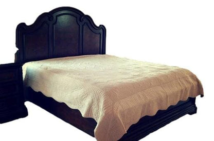 Tan Beige Micro Fleece Scalloped Coral Reef Quilted Bedspread Set