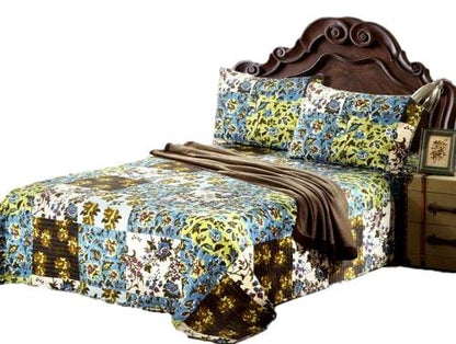 Mystical Forest Green and Blue Leaves Cotton Quilt Set – view 12