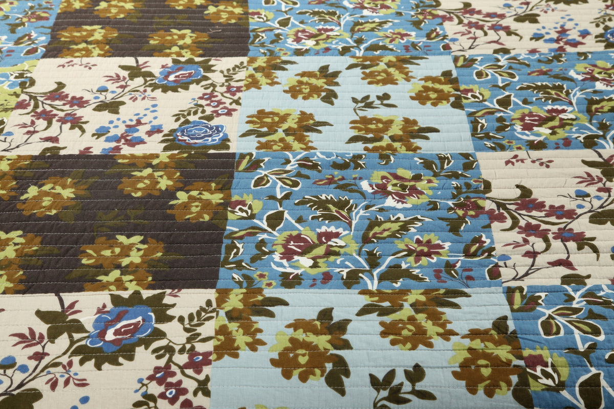 Mystical Forest Green and Blue Leaves Cotton Quilt Set – view 8