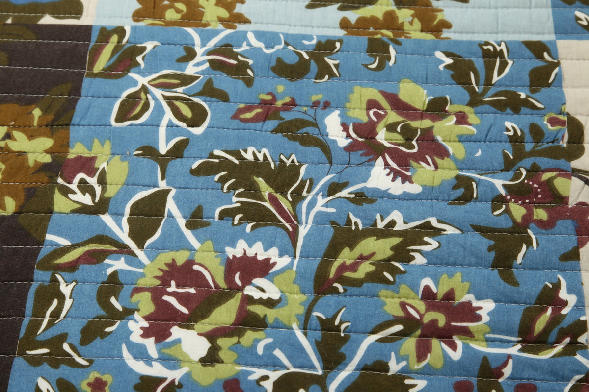 Mystical Forest Green and Blue Leaves Cotton Quilt Set – view 9