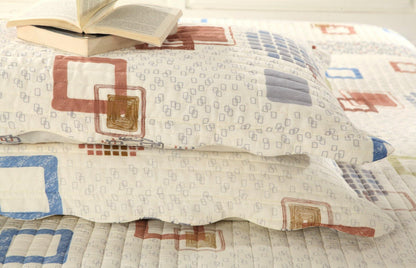 Geometric Cubic Squares Ivory Scalloped Retro Cotton Quilt Bedspread Set – view 8
