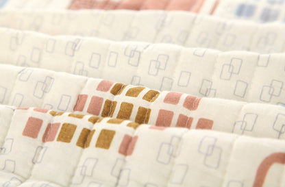 Geometric Cubic Squares Ivory Scalloped Retro Cotton Quilt Bedspread Set – view 10