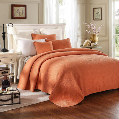 Tuscany Sunrise Orange Medallion Stonewashed Cotton Quilt Set – view 2
