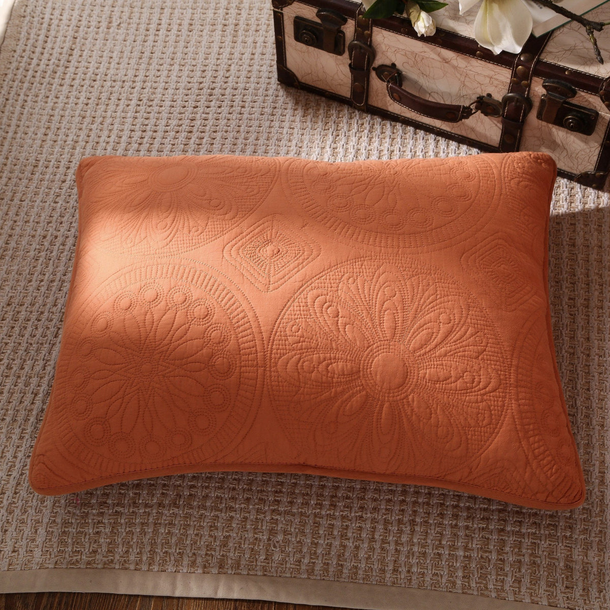 Tuscany Sunrise Orange Medallion Stonewashed Cotton Quilt Set – view 7