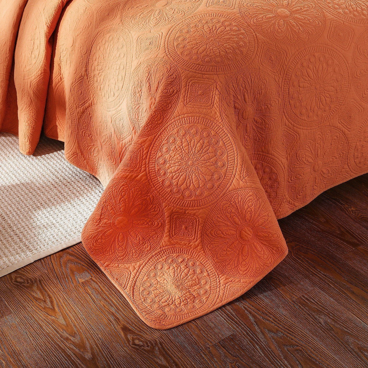 Tuscany Sunrise Orange Medallion Stonewashed Cotton Quilt Set – view 4