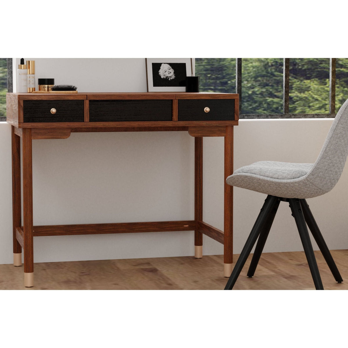Mahogany Wood Belham Bedroom Vanity with Flip-Up Mirror