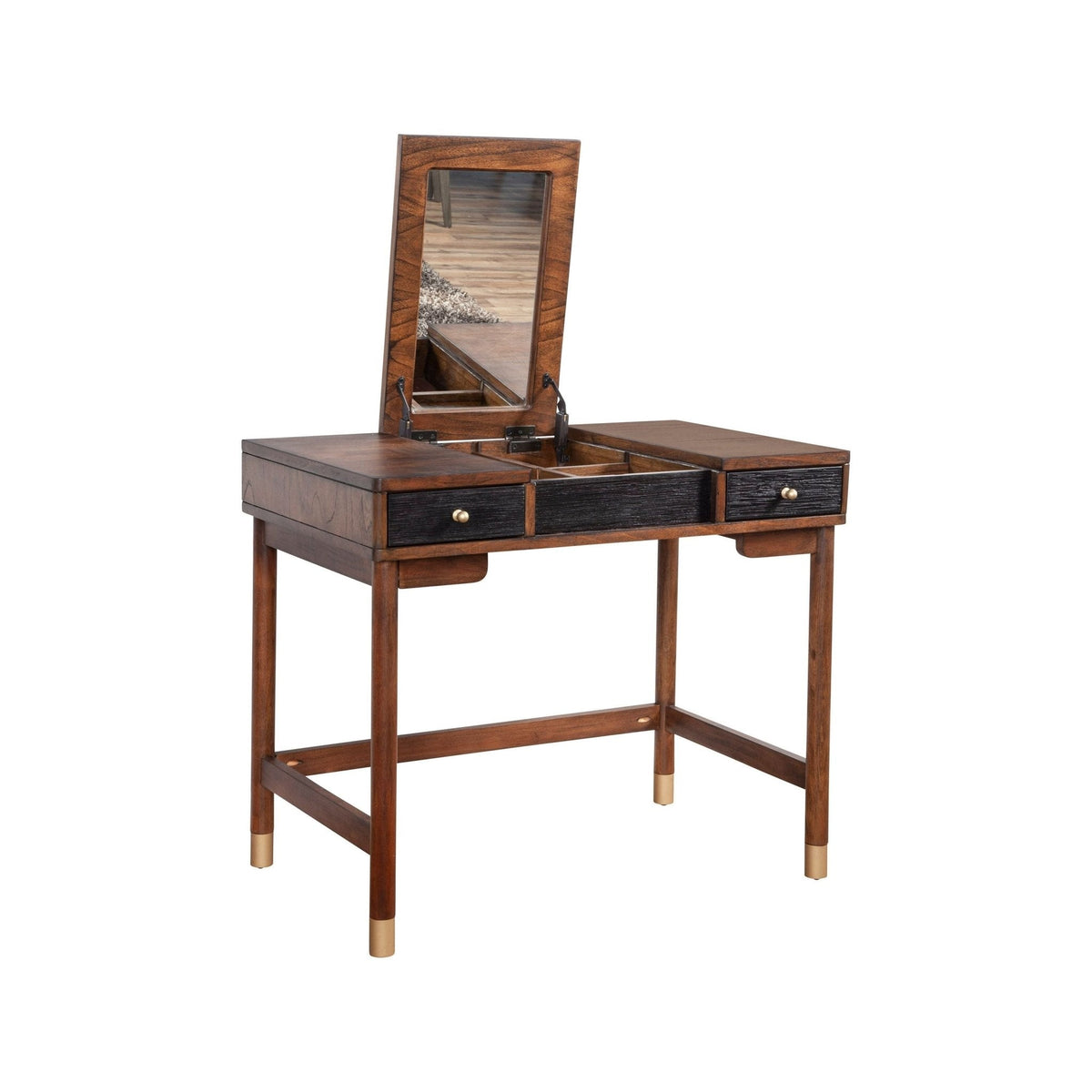 Belham Mahogany Bedroom Vanity with Flip-Up Mirror and Felt-Lined Storage – view 4