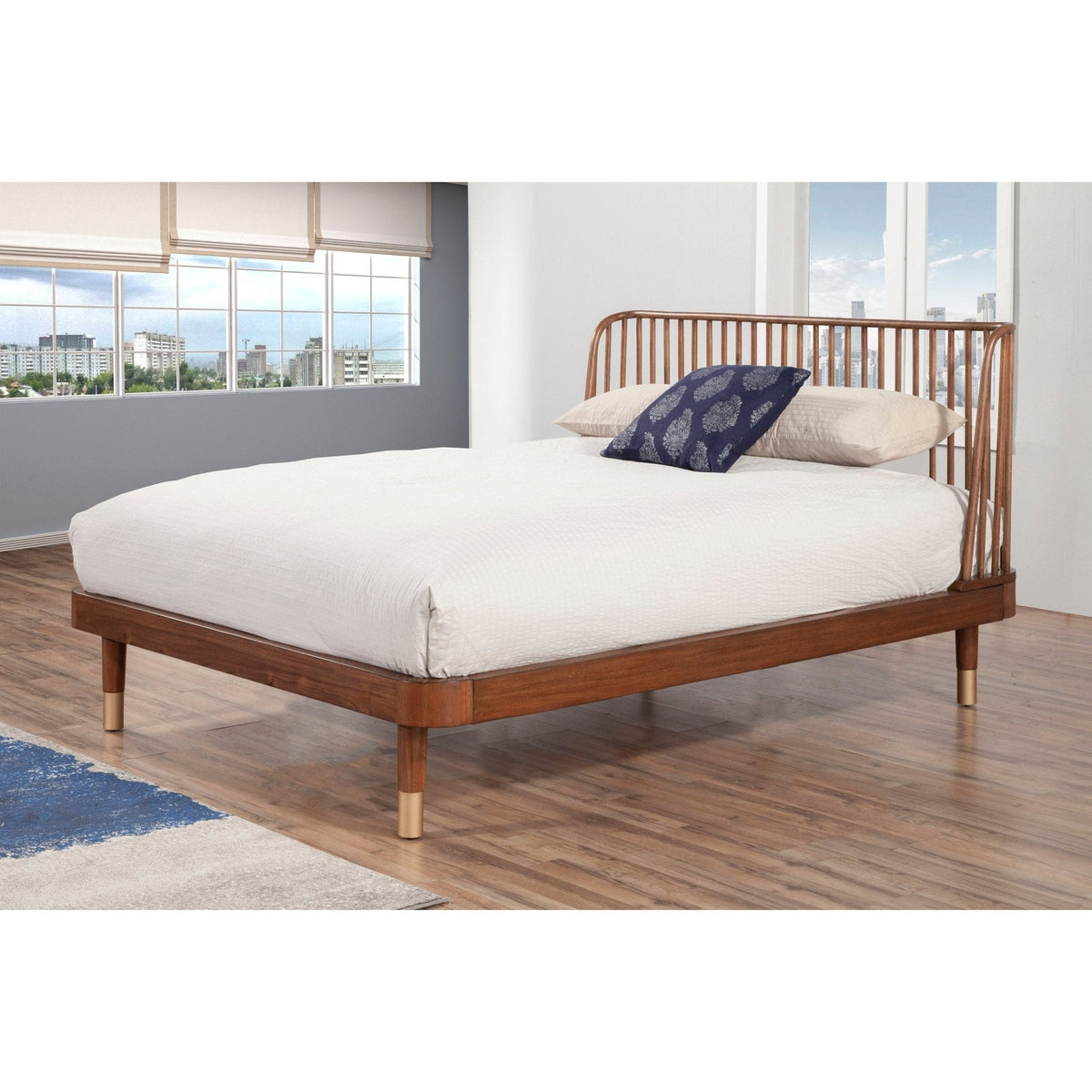 Belham Mahogany and Rattan Platform Bed in Dark Walnut – view 7