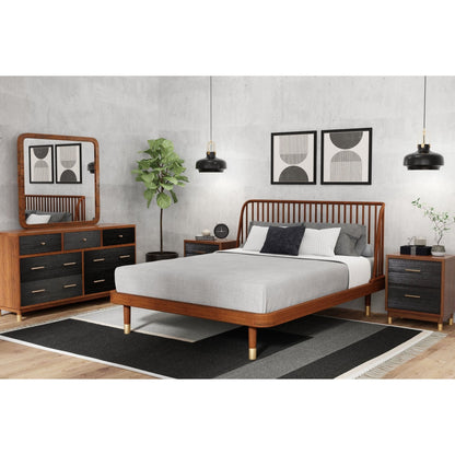Mahogany & Rattan Belham Platform Bed in Dark Walnut